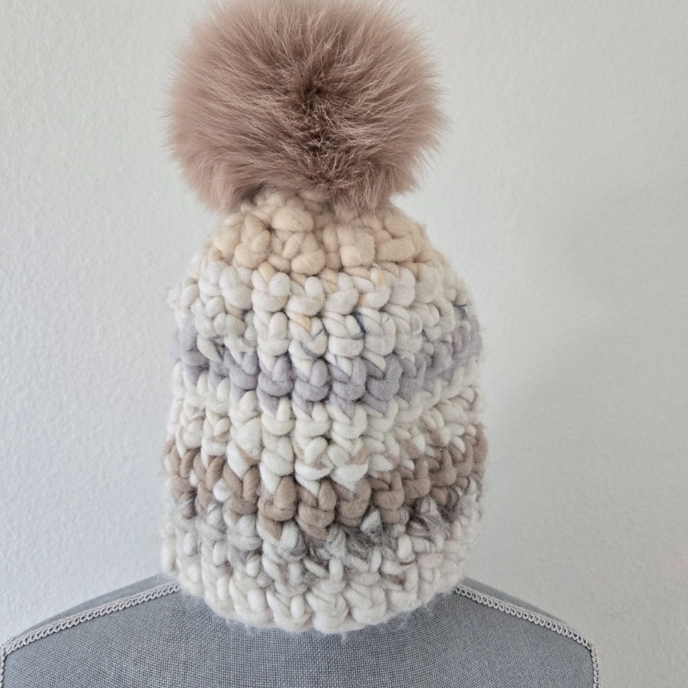 Mischa Lampert Handspun 100% Merino Wool Large Pom Pom Hat